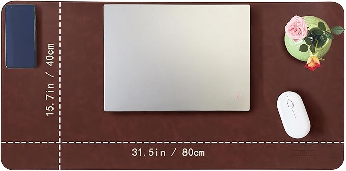 Leather Desk Mat, 31.5"x15.7" Non-Slip PU Leather Desk Pad, Thick Desk Blotter with Stitched Edge, Retro Large Mouse Pad, Laptop Pad for Office & Home Use (Brown)