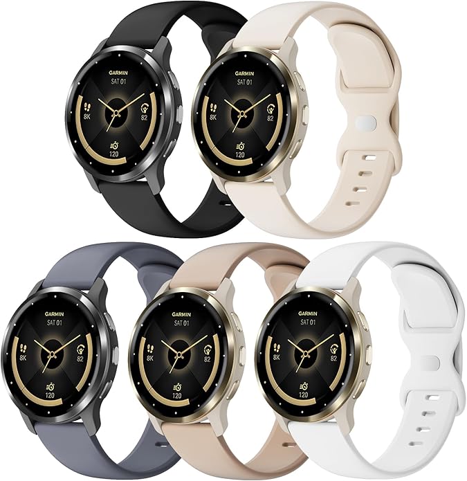 5 Pack 18mm Silicone Watch Band Compatible with Garmin Vivoactive 4S/Vivomove 3S/Venu 3S 41mm/Venu 4 41mm/Venu 2S/Forerunner 255S/265S, Quick Release Soft Sport Straps for Women Men