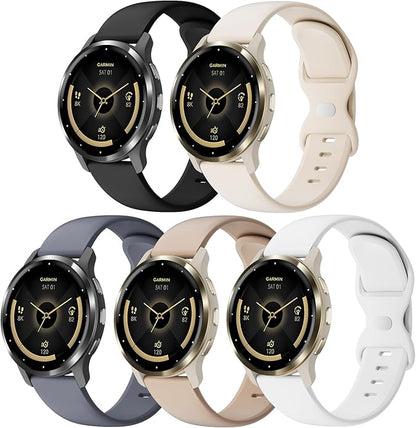 5 Pack 18mm Silicone Watch Band Compatible with Garmin Vivoactive 4S/Vivomove 3S/Venu 3S 41mm/Venu 4 41mm/Venu 2S/Forerunner 255S/265S, Quick Release Soft Sport Straps for Women Men