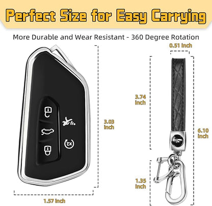 FT FUNTOR Key Fob Cover for Volkswagen,Soft TPU Full Protection Case Compatibale With VW Golf GTI Atlas Skoda Octavia ID3 ID4 MK8 (Black, 5 Buttons)