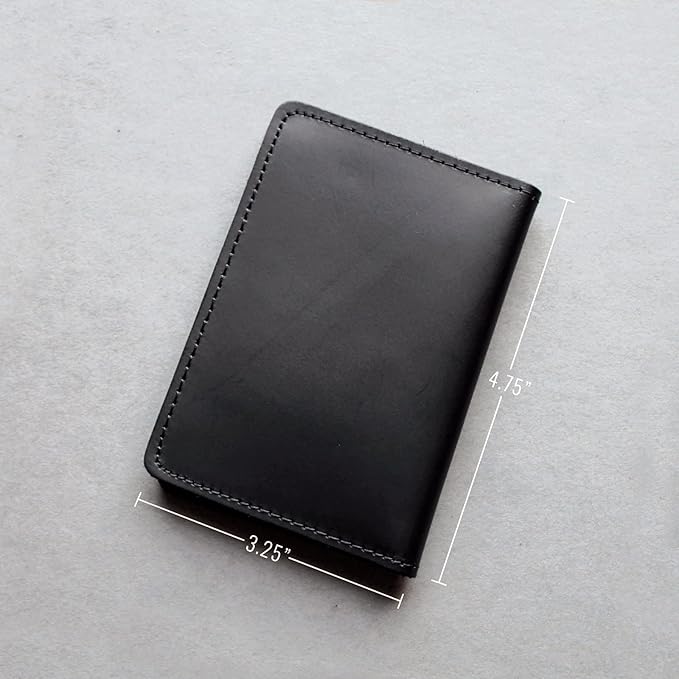 Leather Bifold Minimalist Double ID Card Credential Holder (Smooth Black)
