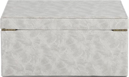 HofferRuffer Faux Leather Decorative Box, Large Wooden Structure Keepsake Box Accessory Organizer Jewelry Organizer with Hinged Lid, Storage Container for Home or Office (Grey)
