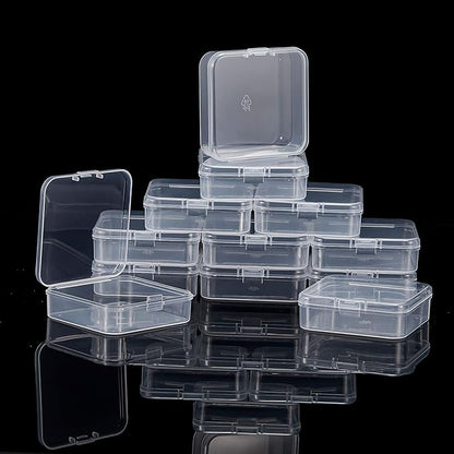 SATINIOR 12 Pack Clear Plastic Beads Storage Containers Box with Hinged Lid for Beads and More (2.52 x 2.52 x 0.79 Inch)