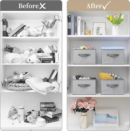 Storage Baskets, 11-Inch Woven Fabric Bins, Storage Cubes with Reinforced Handles, Organizer Bins for Closet Shelves, Foldable, for Toys, Clothes (4PCS/Grey-11*11*7.8inch)