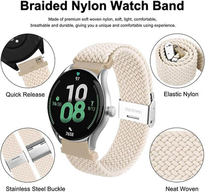 WOCCI 16mm Braided Nylon Watch Band for Men and Women, Quick Release, Silver Stainless Steel Buckle (Starlight)
