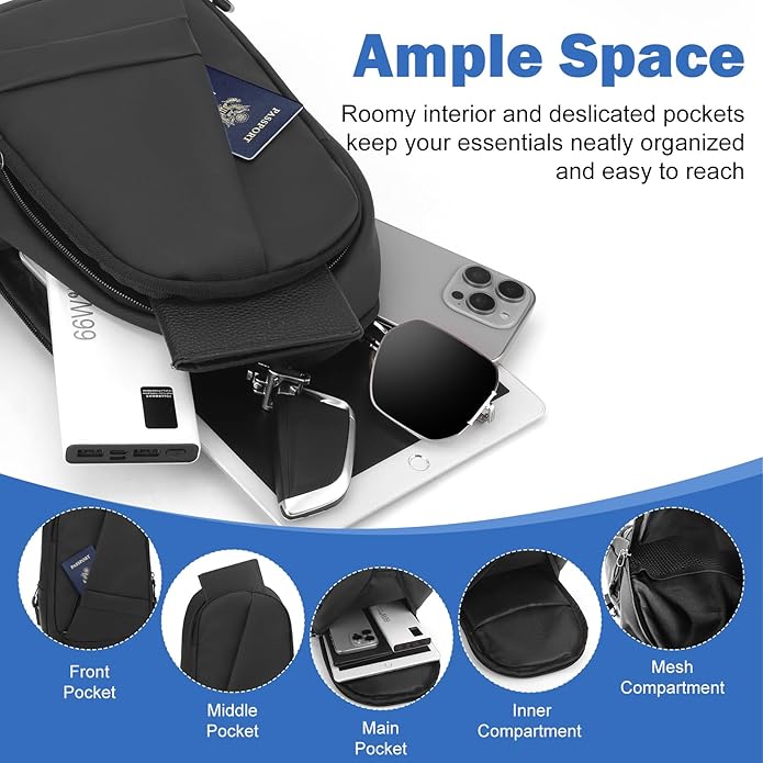 Hoedia Crossbody Sling Bag for Men Women, Shoulder Cross Body Bag EDC Back Pack with Reflective Strip and Multi-pocket