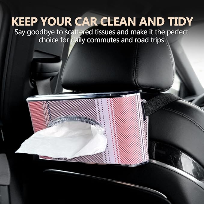 Car Tissue Holder, Faux Leather Visor Tissue Box Holder with Secure Clip, Hanging Tissue Dispenser for Sun Visor or Seat Back, Easy Access Organizer, Fits Most Cars SUVs Trucks (Hanging)