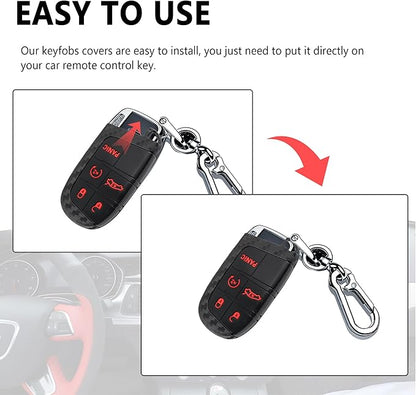 5 Buttons Key Fob Cover,Key Fob Replacement for Protecting Remote Keys,Keys Fob Case Compatible with Jeep Dodge Chrysler (Carbon Fiber Red)