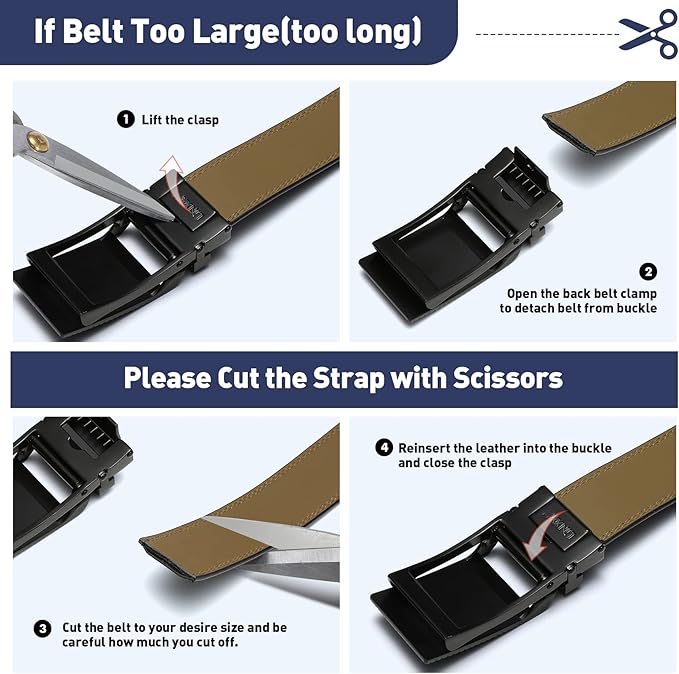 Men's Belt, Leather Ratchet Belt For Men's Dress 3.0cm,1 1/8" Size Adjusted Automatic Buckle