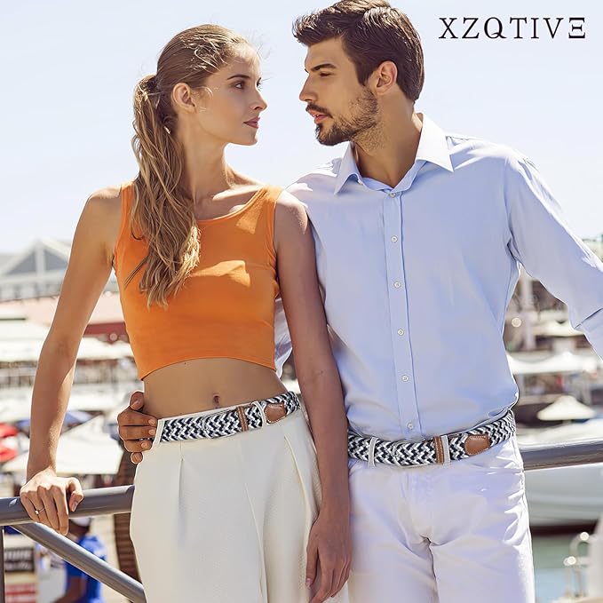 XZQTIVE Braided Belt Stretch Belt for Men and Women Multicolored Woven Golf Belt Elastic Jean Belts