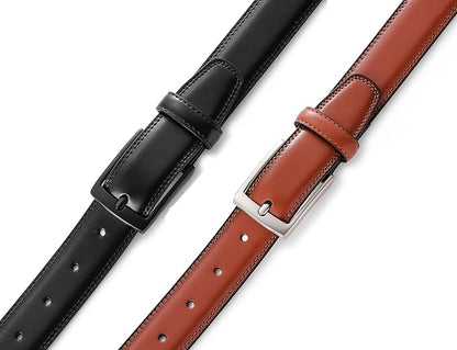 MILORDE Men's Leather Dress Belt 2Pack, Handmade, Genuine Leather, Fashion & Classic Designs for Work Business and Casual