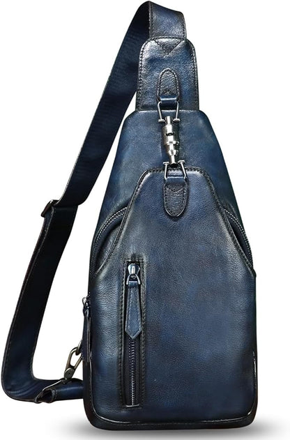 LRTO Genuine Leather Sling Bag for Men and Women Real Leather Shoulder Crossbody Bag Chest Bag Sling Backpack Purse