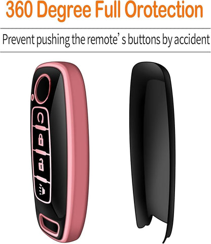 Sindeda for Nissan Key Fob Cover with Keychain Soft Full Protection Key Shell Key Case Compatible with 2023 2024 2025 Pathfinder Kicks Rouge(Pink, 4 Buttons-A)