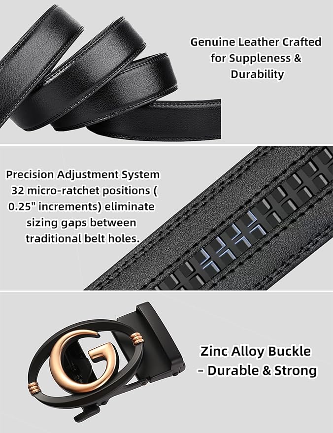 Men's Ratchet Belt Leather Belt Adjustable for Men Gift 1 3/8-Cut for Perfect Fit