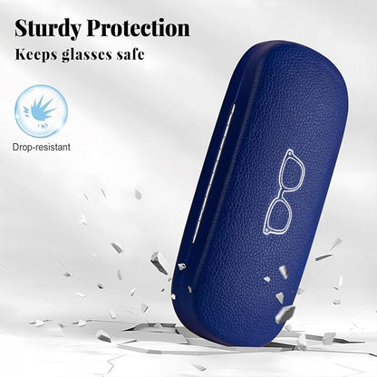 RayLove Glasses Case, 2 Pack Unisex Hard Shell Eyeglass Case PU Leather Hard Eyeglass Case with Eyewear Accessories
