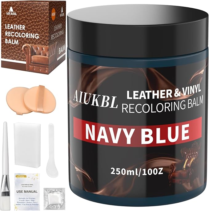 Leather Recoloring Balm, Leather Color Restorer, Leather Restorer for Couches, Leather Scratch Remover, Leather Scratch Repair, Leather Repair Kit for Furniture, Leather Dye (Navy Blue)
