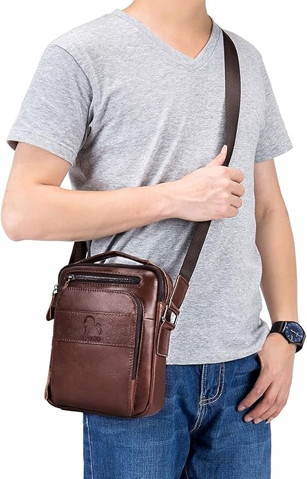 BAIGIO Genuine Leather Small Messenger Bag for Men Shoulder Bag for Ipad Crossbody Bag Men Handbag Satchel Travel Business