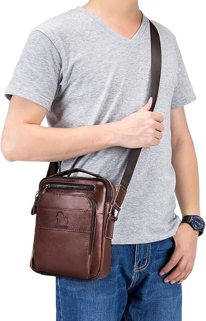 BAIGIO Genuine Leather Small Messenger Bag for Men Shoulder Bag for Ipad Crossbody Bag Men Handbag Satchel Travel Business