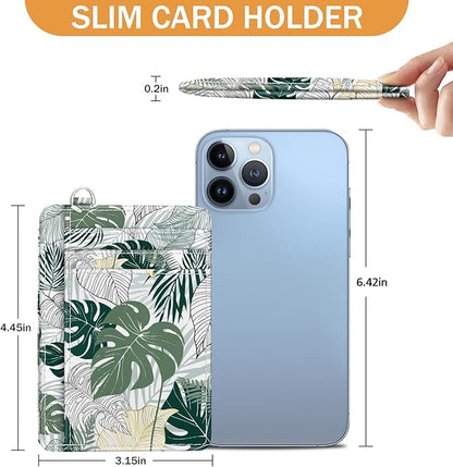 Yonlevres Credit Card Holder Slim Wallet, Tropical Leaf RFID Wallet Women Front Pocket Small Card Holder, Travel Funny Cute Thin Card Case ID Window PU Leather RFID Blocking Card Organizer Gifts Girls