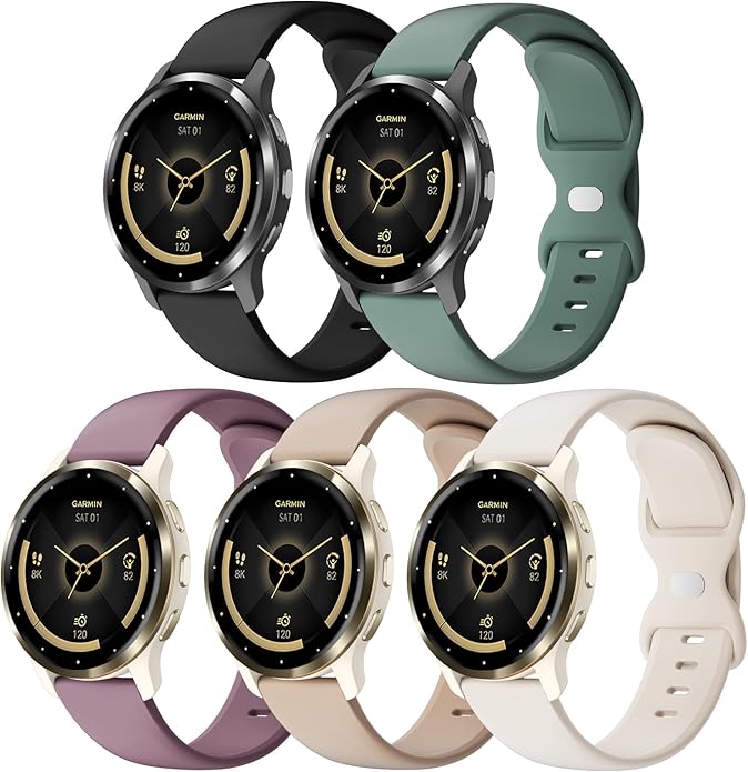 5 Pack 18mm Silicone Watch Band Compatible with Garmin Vivoactive 4S/Vivomove 3S/Venu 3S 41mm/Venu 4 41mm/Venu 2S/Forerunner 255S/265S, Quick Release Soft Sport Straps for Women Men