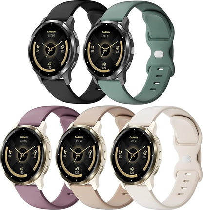 5 Pack 18mm Silicone Watch Band Compatible with Garmin Vivoactive 4S/Vivomove 3S/Venu 3S 41mm/Venu 4 41mm/Venu 2S/Forerunner 255S/265S, Quick Release Soft Sport Straps for Women Men