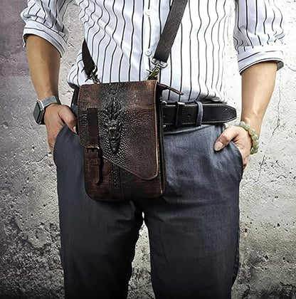 Le'aokuu Mens Genuine Leather Small Messenger Shoulder Satchel Phone Pouch Belt Waist Bag Pack
