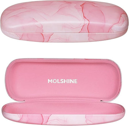 molshine Hard Shell PU Leather Glasses Case,Travel Portable Eyeglass Case for Men Women Girl Travel Study Work