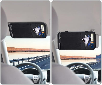 Wisdompro Car Sun Visor Organizer, Auto Storage Pouch with 3 CD Sleeves, Pen Holder, Strap & Pocket for Sunglass, Document, Card -Black