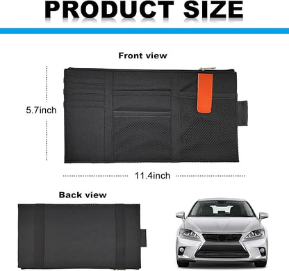 2 PCS Car Sun Visor Organizer, Auto Interior Visor Storage Pouch Holder with Zipper, Multi-Pocket Net Personal Belonging Organizer, Universal Car Accessory for Card, Document (Black)