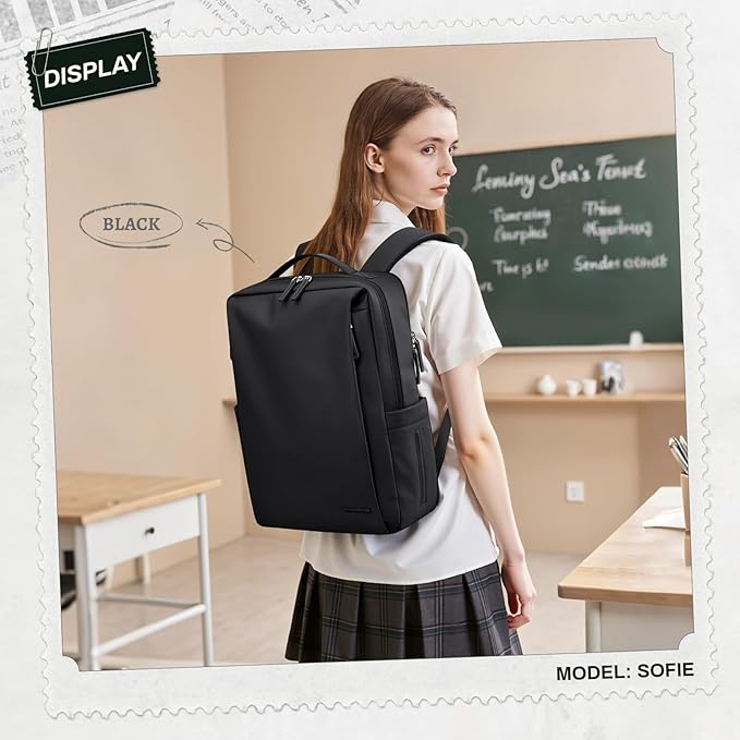 GOLF SUPAGS Imitation Leather Backpack for Women Men Multi-Functional Water-Resistant Casual Daypack for Work, Travel & College Fits 15.6 Inch Laptop (Black)