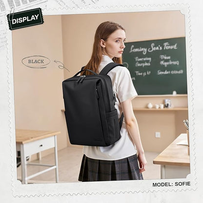 GOLF SUPAGS Imitation Leather Backpack for Women Men Multi-Functional Water-Resistant Casual Daypack for Work, Travel & College Fits 15.6 Inch Laptop (Black)