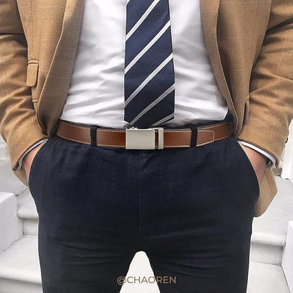 CHAOREN Mens Belt - Mens Ratchet Belt Leather 1 3/8" for Dress Pant - Micro Adjustable Belt Fit Everywhere