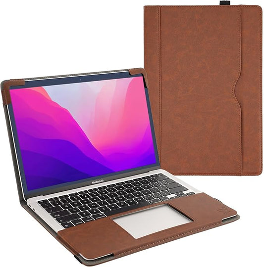TYTX Compatible with MacBook Air 13 Inch Leather Case, for Model A2337 M1 A2179 A1932 2018-2021 Retina Display Touch ID, PU Leather Laptop Case with Pocket for Papers and Pen Holder, Dark Brown
