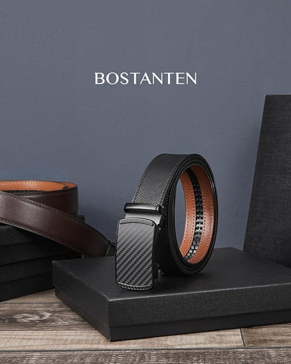 BOSTANTEN Mens Belt Leather Ratchet Belt For Men Dress and Casual with Adjustable Buckle, Trim to Fit