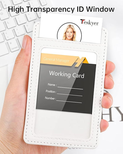 Teskyer Badge Holder with Lanyard, Leather ID Name Badge Card Holder with Lanyard for ID Badges, Vertical, Starry White