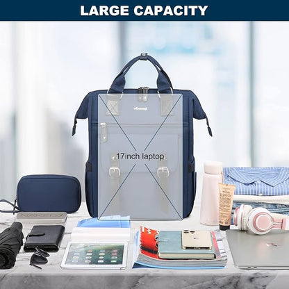 LOVEVOOK Laptop Backpack for Women Work Travel Commuter Backpack Business Computer Bag Doctor Nurse Bags College Backpack Purse, 17 Inch, Blue-black