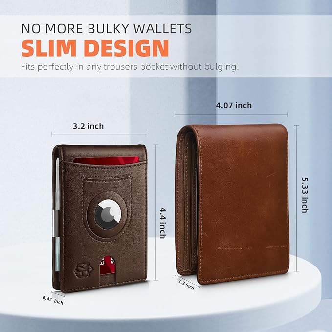 Zitahli Men's Wallets Airtag Holder Slim Rfid Leather with Gift Box