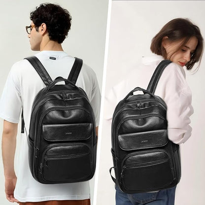 Leresas 37L Backpack Purse for Women Mens Work Travel Teacher Back Pack Laptop Business Vegan Leather Backpack Fashion College Computer Bag Black