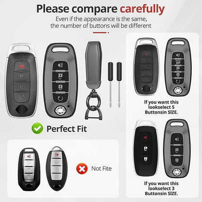for Nissan Key Fob Cover Accessories- Matte TPU Key Fob Cover with Leather Keychain for 2023 2024 2025 2026 Rogue Pathfinder Versa 2025 2026 Sentra Patrol Armada Smart and More