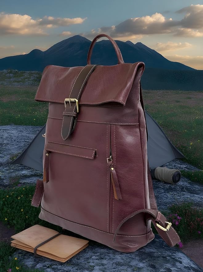 VANSI Soft Leather Men Women Laptop Backpack School College Office (Chocolate Brown)