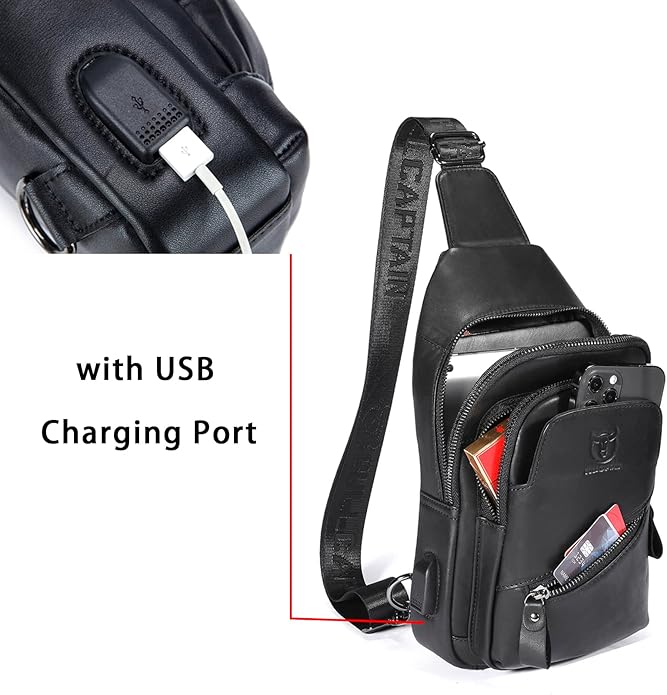 LUKZIJAES Genuine Leather Sling Bag for Men