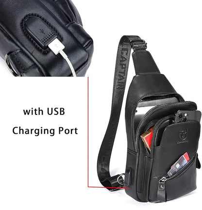 LUKZIJAES Genuine Leather Sling Bag for Men