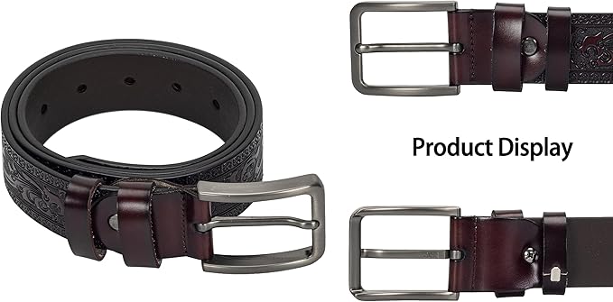 INOGIH Mens Western Floral Engraved Embossed Tooled Genuine Leather Belt - Square Buckle Casual Belt For Daily Decoration