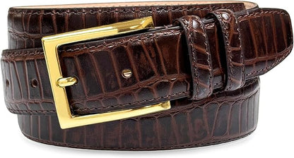 Men's Oil-Tanned Genuine Leather Dress Classic Belt 1-1/8"(30mm) or 1-3/8"(35mm) Wide One Piece Dress Belt