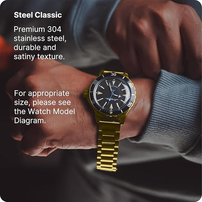Fullmosa 20mm Stainless Steel Watch Band, Quick Release Metal Replacement Strap with Removable Links, Includes Spring Bars & Link Removal Tool for Men Women (Golden)