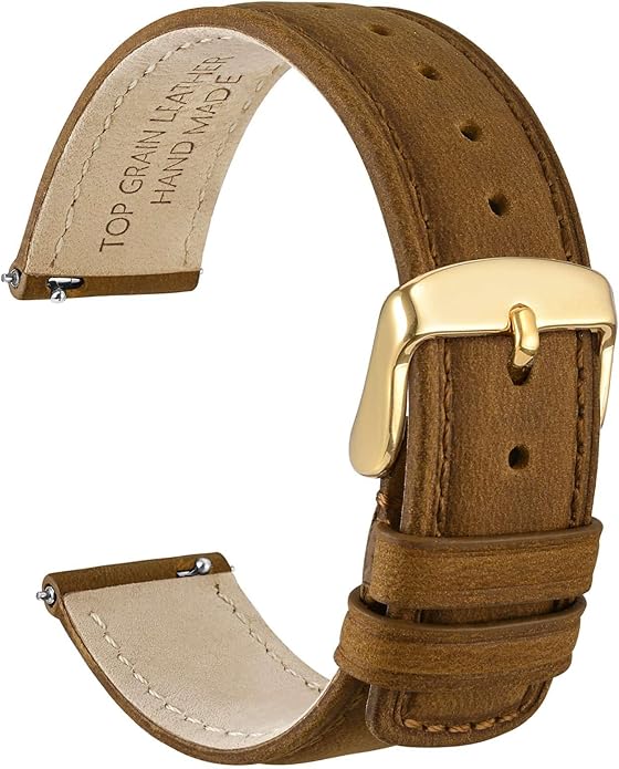 WOCCI Quick Release Watch Band, Distressed Genuine Leather, Stainless Steel Buckle, Strap Width 18mm 19mm 20mm 22mm 24mm