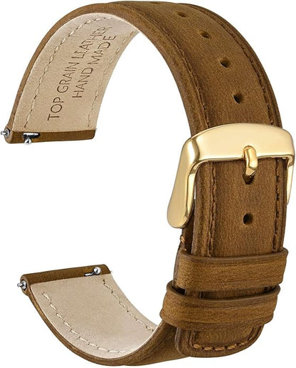 WOCCI Quick Release Watch Band, Distressed Genuine Leather, Stainless Steel Buckle, Strap Width 18mm 19mm 20mm 22mm 24mm