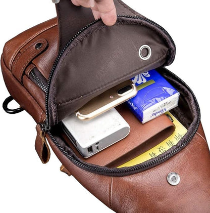 Hebetag Leather Sling Bag Hiking Daypack for Men Women Outdoor Travel Camping Fishing Crossbody Shoulder Chest Pack Backpack
