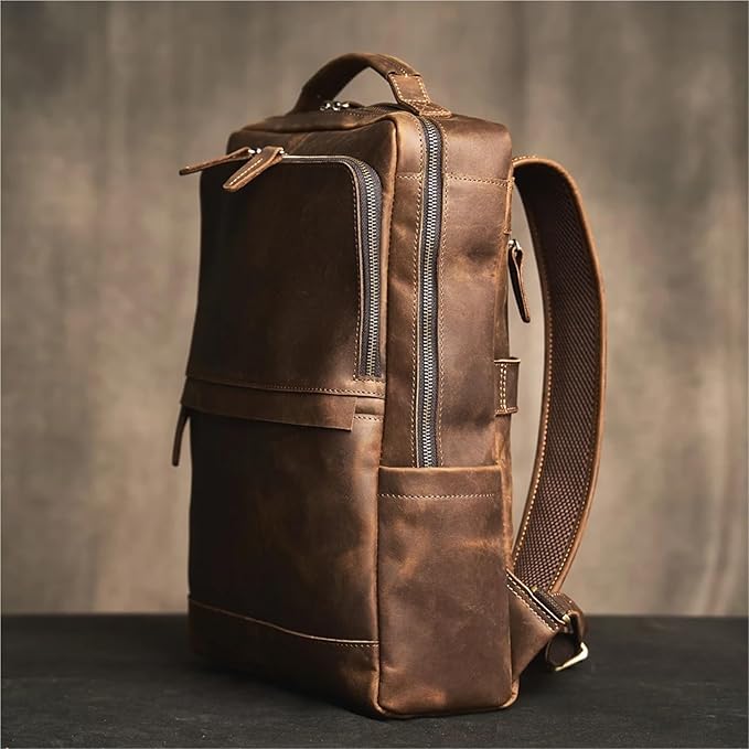 Leather Backpack Leather Backpack Men's Travel Business Bag Laptop School For 15.6 Inch