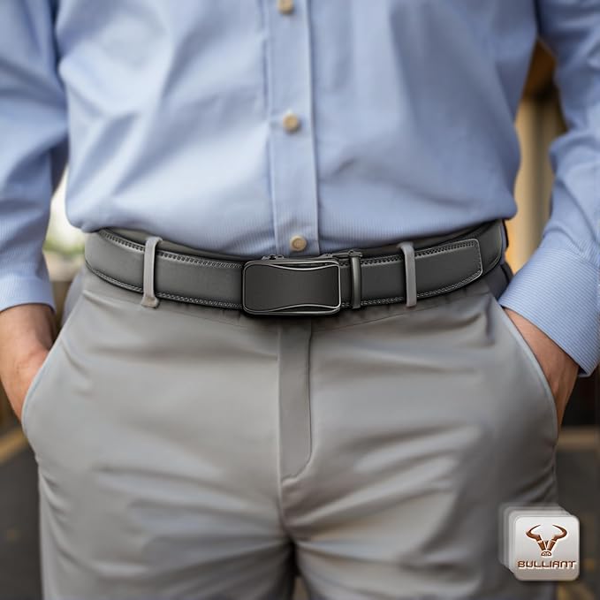 BULLIANT Mens Ratchet Belt,Leather Adjustable Slide Belt For Gift Mens Dress Casual 1 3/8",Size Adjustable